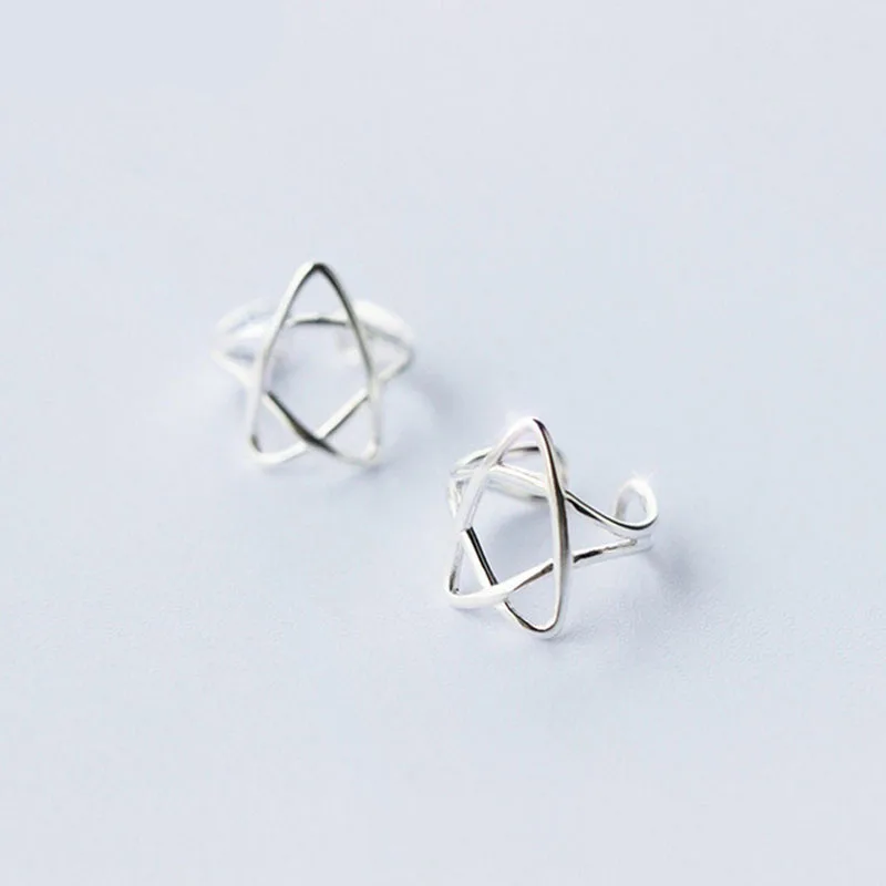 

100% 925 Sterling Silver Hollow Star Ear Cuff Clip on Earrings For Women Girl Without Piercing Earings Jewelry DS489