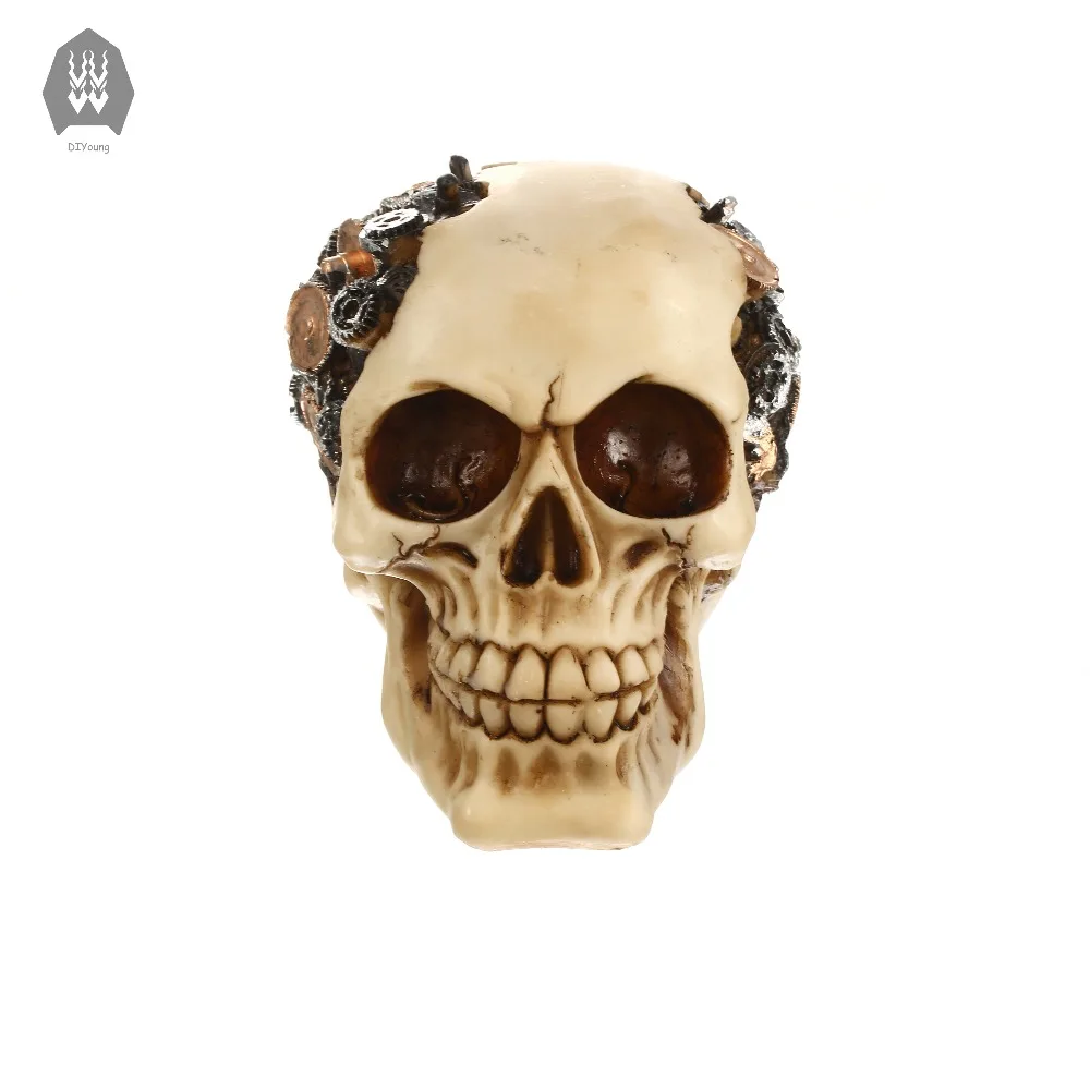 

Resin Craft Skull Human Head Creative Skeleton Figurines Sculpture Halloween Statues Robot Skull Head For Decoration