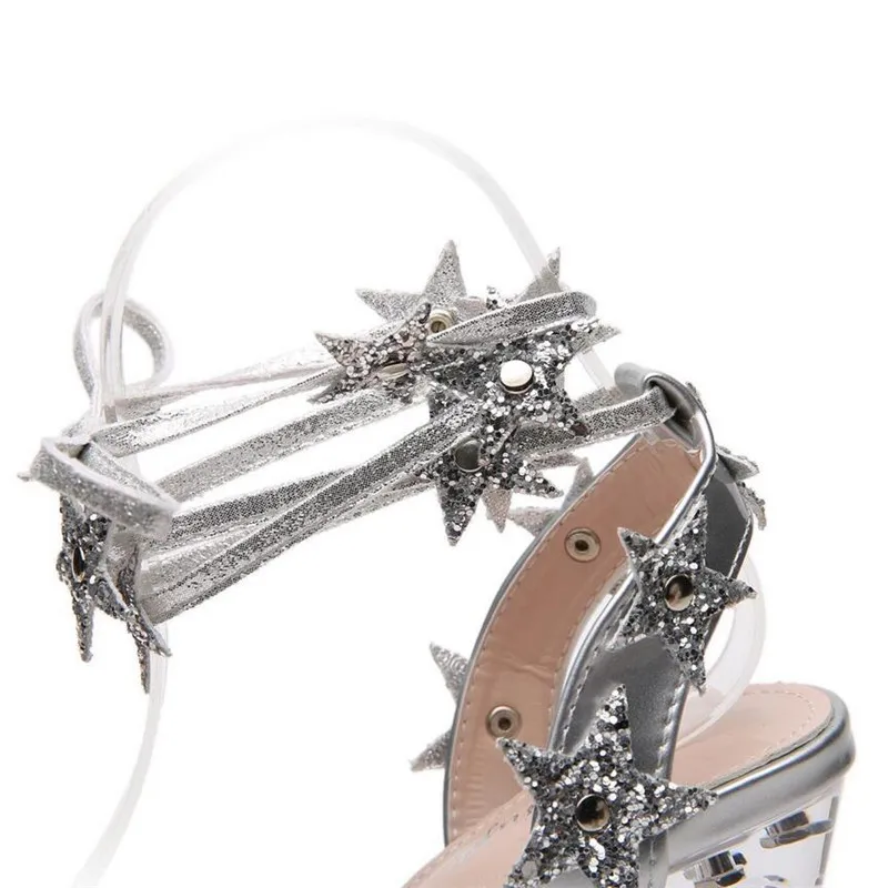 BAYUXSHUO 2019 New Fashion Banquet Lady Roman Style High Heel Sandals Star Sequins Bandage Crystal And Chunky Sandals BAYUXSHUO 2019 New Fashion Banquet Lady Roman Style High Heel Sandals Star Sequins Bandage Crystal And Chunky Sandals