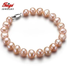 

Feige New special offer Baroque style 7-8MM Pink Natural Freshwater Pearl Strand Bracelet For Women Fine Pearl Jewelry Pulseras