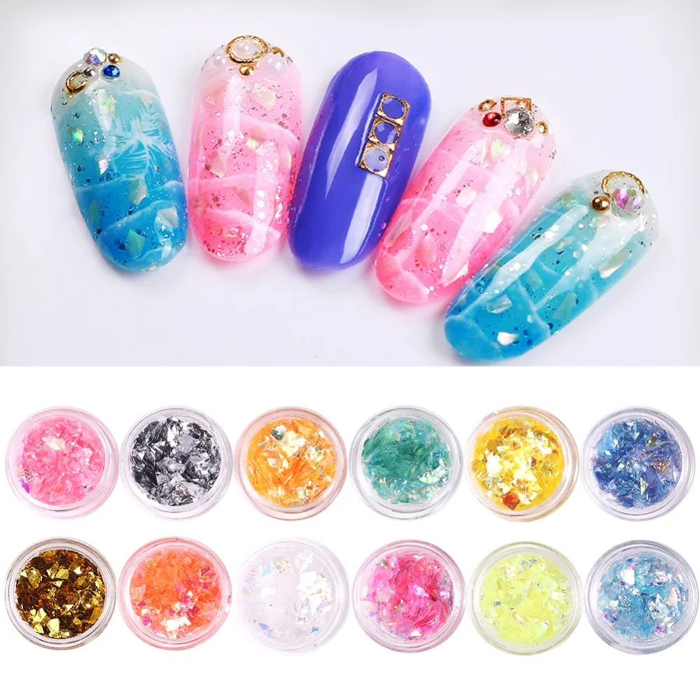 

12pcs Laser Silver Nail Glitter Sequins Dust Mixed Rhombus Shape Tips DIY Charm Polish Flakes Decorations Manicure