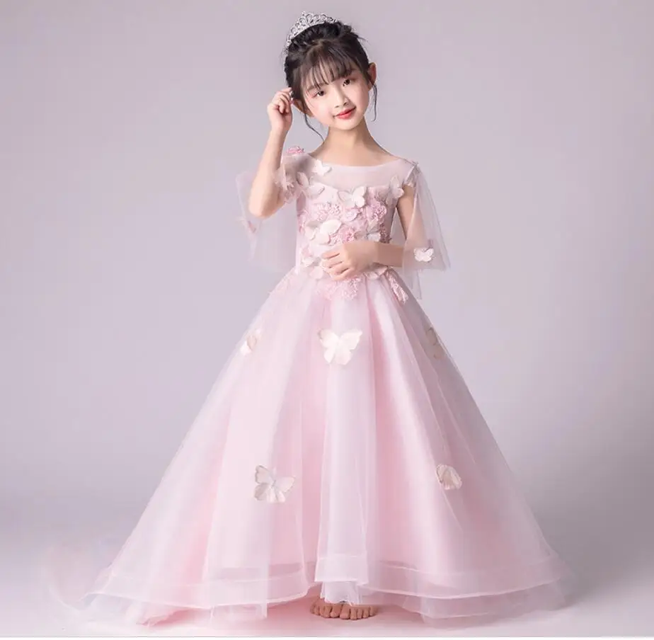

Girls Evening Party Dress Summer Kids Dresses For Girls Children Costume Elegant Princess Dress Flower Girls Wedding DressHW2393