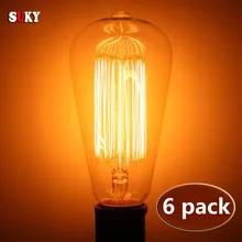 Лампочка Эдисона Ретро st64 6 упак. винтажные ncandescent лампы 110 V 220 V Праздничные огни 40 Вт 60 Вт для домашнего декора