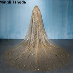 Mingli Tengda/свадебная вуаль цвета шампанского, золотого цвета, 4 м, длинная блестящая свадебная вуаль, блестящая Трехгранная вуаль с расческой