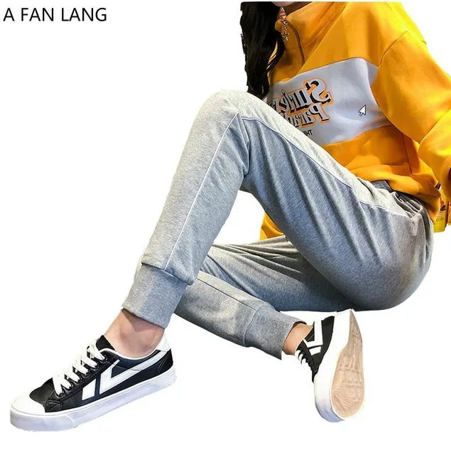 A FAN LANG Casual Pants Elastic Female Harem Pants Loose Waist Pants With Stripe Girl's Slacks,woman's Pants Hip Hop Streetwear