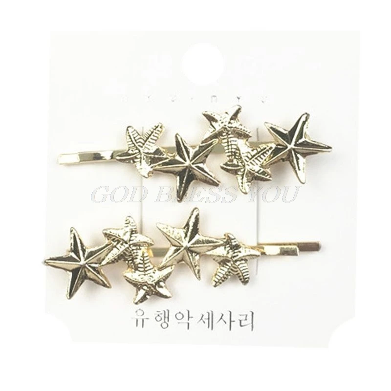 2Pcs/Pair Women Metal Alloy Gold Hair Clips Leaf Star Scissors One Word Hairpins Imitation Pearl Beaded Styling Hair Accessories