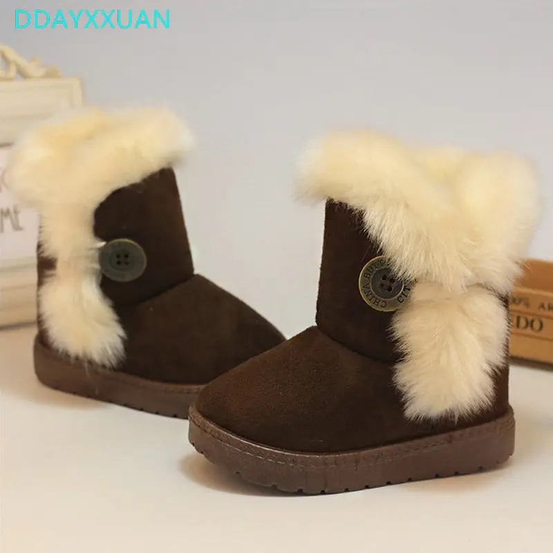 

Winter Children Boots Thick Warm 2017 New Toddler Shoes Cotton-Padded Suede Boots for Baby Girls Snow Boots Princess Kids Shoes