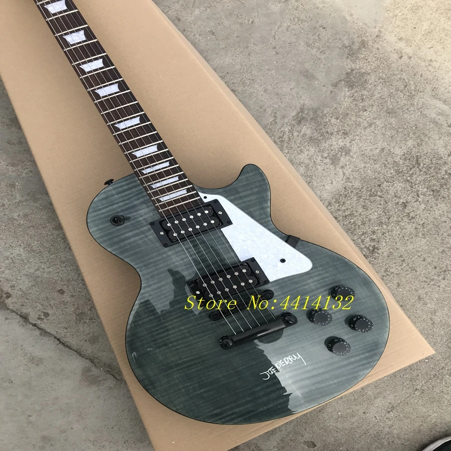 

New high quality standard joeperry electric guitar, Transparent black Flame Maple Top electric guitar, free shipping
