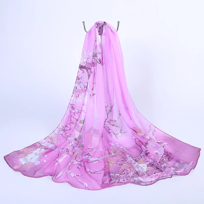 

Silk Bird Pattern Scarf Women's Flower Print Soft Large Silk Scarf Wraps 62*19 Inches