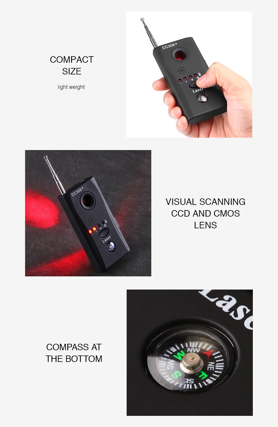 ET CC308+ Anti-Spy Camera Hidden RF Signal Bug Detector ...