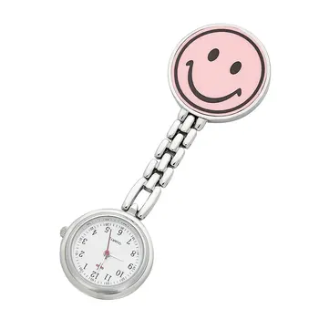 

Nurses Lapel Watch Clip-on Smiley Face Pink Pendant Pocket Quartz Red Cross Brooch Nurses Watch Hanging Medical Pocket Watch
