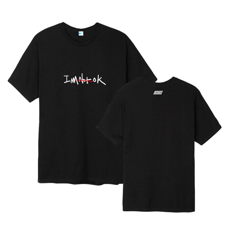 Summer style ikon album new kids i'm ok same printing o neck short sleeve t shirt kpop k-pop unisex loose unisex t-shirt (4)