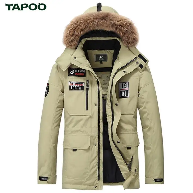 -10 Degree Thick Warm White Winter Duck Down Jacket Men Fur Hood Coat Windbreaker Parkas TAPOO Original Brand Mens Outwear New