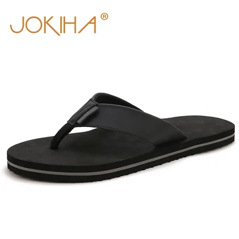 

2019 Summer New Men's PU Leather Flip Flops Brand Beach Slippers For Men Black Brown Blue Sandals Slides Shoes Men Male