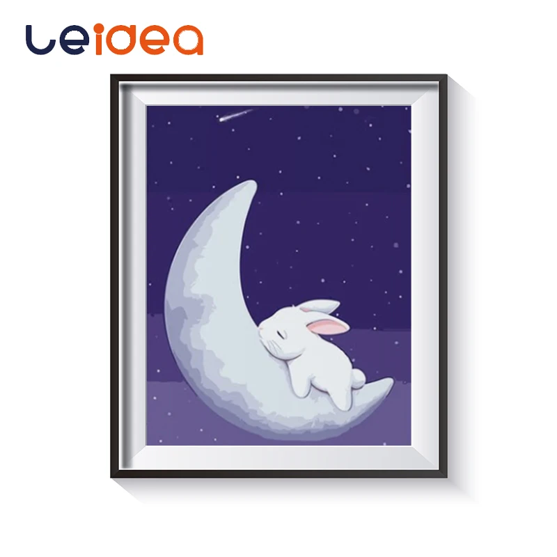 

Oil Painting Rabbit And Moon DIY Painting By Numbers Gift Coloring By Numbers Picture On Wall Acrylic Children's Drawing