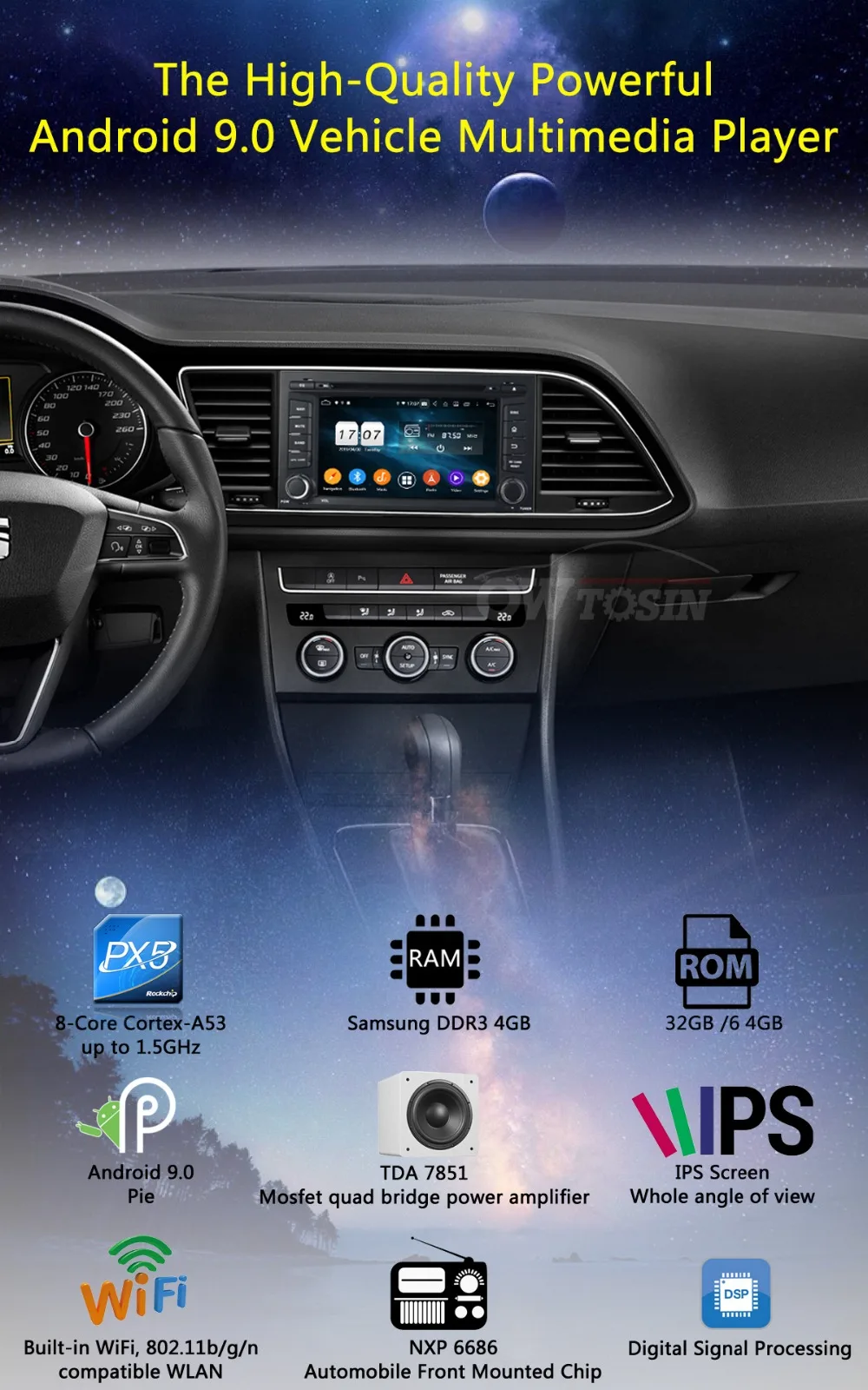 " ips 8 ядерный 4 Гб+ 64 ГБ Android 9,0 автомобильный dvd-плеер для Seat Leon 2013 gps Радио DSP Parrot BT CarPlay