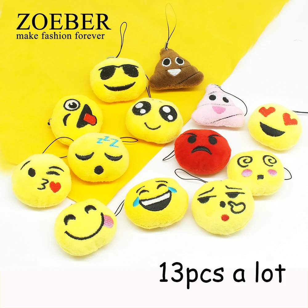 

Zoeber 13pcs/set Cute Emoji Smile Keychain Emoticon Amusing Key Chain Keyring Soft Toy Gift for Women Pendant Bag Accessory