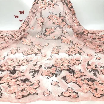 

African Lace Fabric 2019 3D Appliques Fabric High Quality Sequence Lace Fabric African French Tulle Lace For Wedding