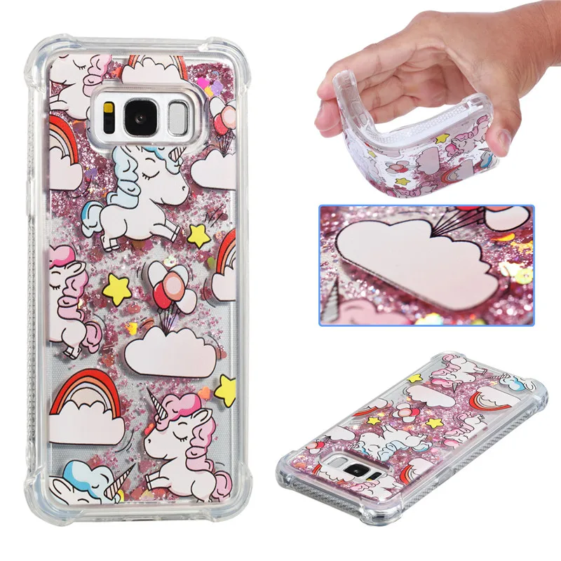 Liquid Case for Samsung Galaxy A6 A8 Plus 2018 S8 S9 Plus S6 S7 Edge Note8 Note9 S5 S6edge Glitter Love Silicone PC Full Cover (38)