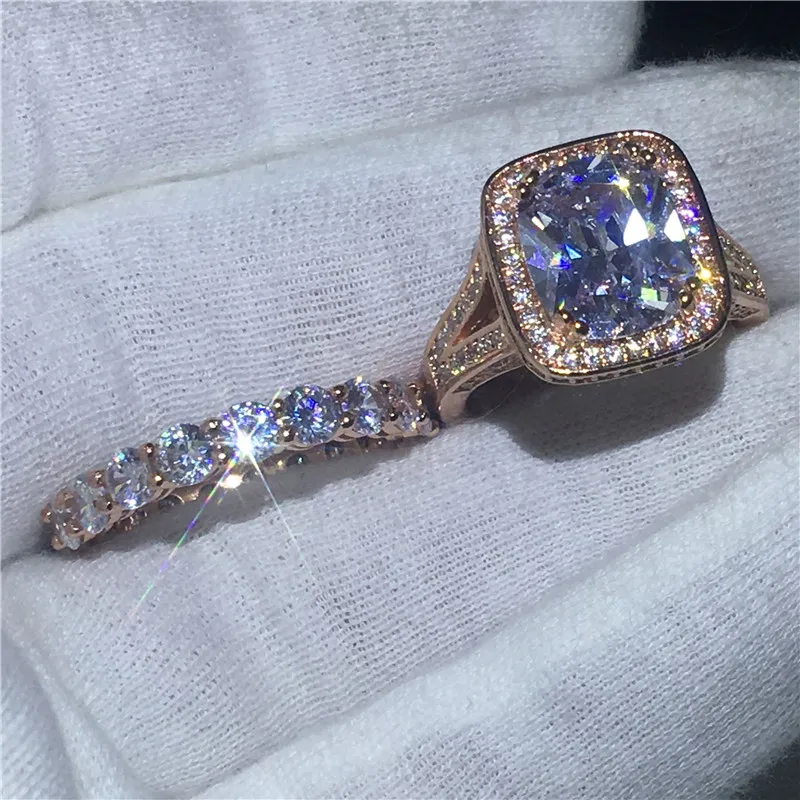 Choucong набор колец для влюбленных с подушками 8ct прозрачный 5A Циркон Cz розовое золото заполненный 925 серебро обручальное кольцо кольца для женщин