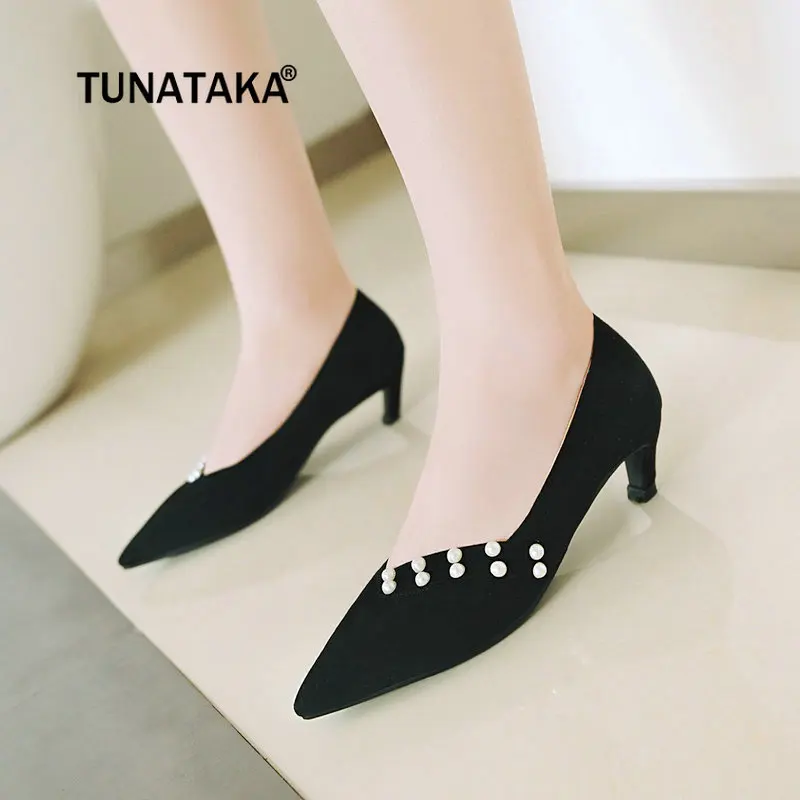 

Women Flock Low Heel Pumps Fashion Pointed Toe Lazy Shoes Spring Fall Casual Pink Green Yellow Black