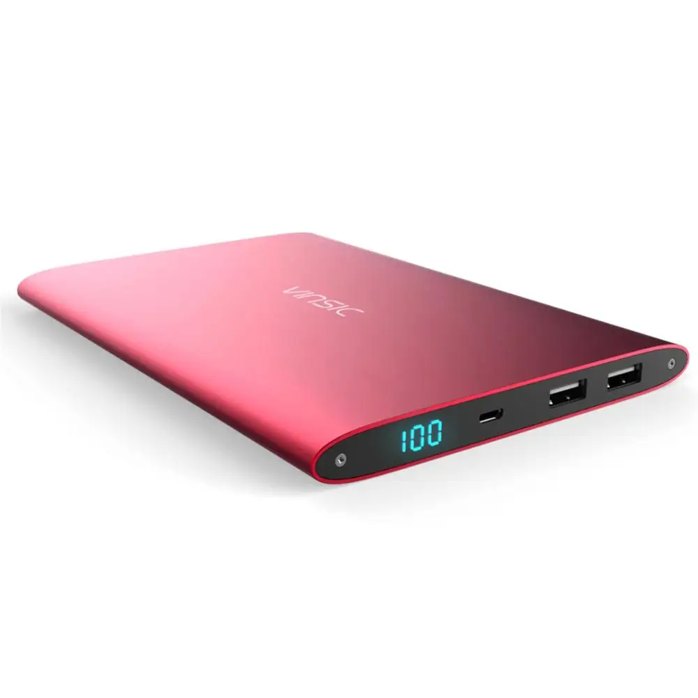 Красный Vinsic 20000 мАч Внешний аккумулятор, двойное внешнее зарядное usb-устройство для аккумулятора, аккумулятор для iPhone X, 8, 8 Plus, Sumsung, Xiaomi, huawei, htc - Цвет: Красный
