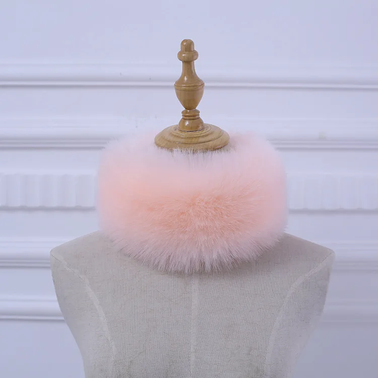 pink Зимний воротник из искусственного лисьего меха, теплый искусственный кроличий мех, муфта, петля, шарф, обёрточная женская многоцветная имитация шеи, кольцо, шаль, палантин FY13 - Цвет: pink