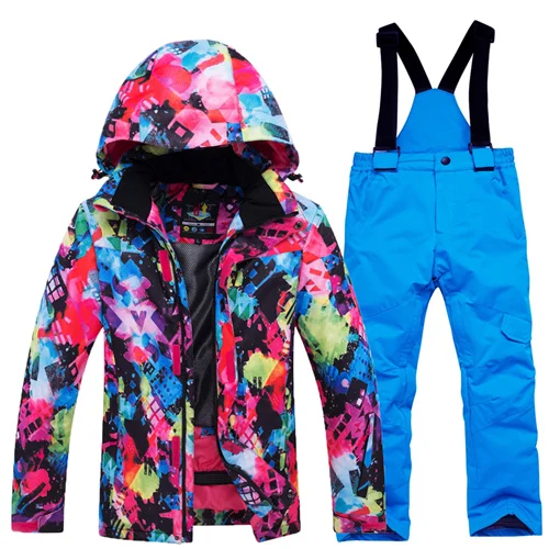 Лыжные костюмы; Детские комплекты для сноубординга для девочек; лыжная куртка и штаны; теплая ветрозащитная Водонепроницаемая зимняя одежда для улицы - Цвет: Sets 4
