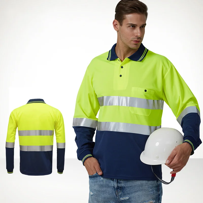 En Ligne SFvest EN471 Haute visibilité vêtements de travail deux tone de sécurité à manches longues jaune chemise chemise de travail réfléchissant vêtements