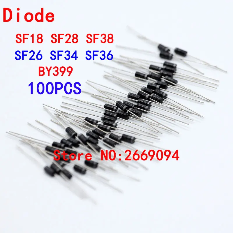 

100pcs Diode BY399 SF18 SF26 SF28 SF34 SF36 SF38 super fast Rectifiiers DO-201AD DO-27