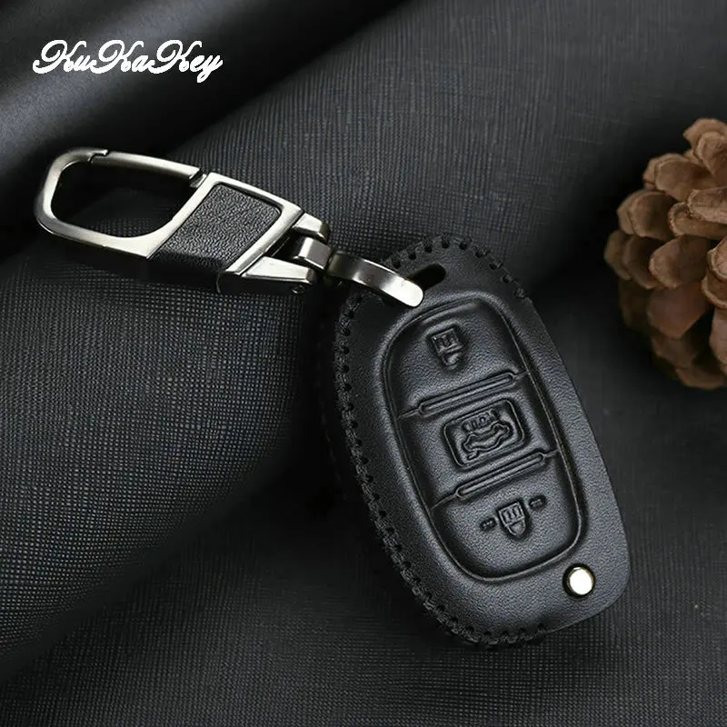 Кожаный чехол для автомобильного ключа KUKAKEY Hyundai i30 ix35 HB20 2016 2017 Avante Porter Santafe