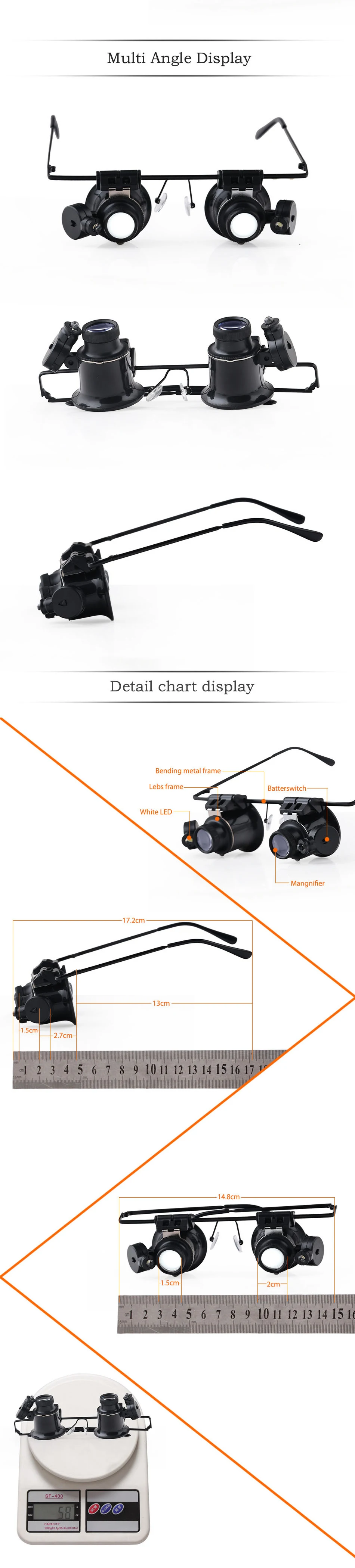 outdoor 20X magnifier with white light LED illumination binocular fishing glasses for hunting HT1-004
