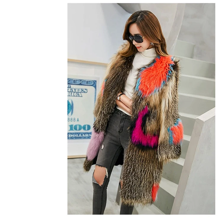 women real knitted fox fur coat long (6)