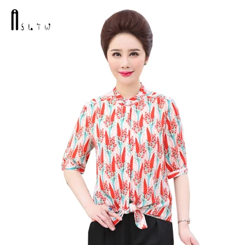 

ASLTW Plus Size Summer Blouse Women 2018 New Fashion Spring O Neck Print Shirt For Women Half Sleeve Womens Tops and Blouses