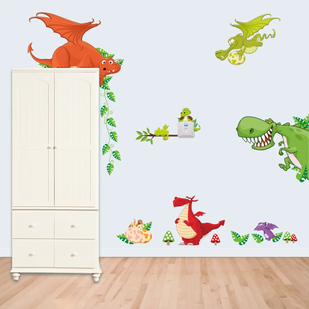 

Funny Cartoon Removable Waterproof Jurassic Animals Green 3D Dino Sticker Kindergarten Children Room Baby dinosaur Stickers gld2