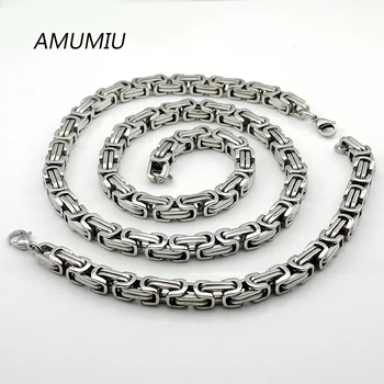 

AMUMIU Lose Money Promotions! Jewelry Sets 316L Stainless Steel Silver Color Byzantine Necklace Bracelet set chain HZTZ084