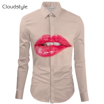 

Cloudstyle2017male social shirt chinese shirt fashion Black\White men shirt long sleeve Big lips male shirt long sleeve M-2XL