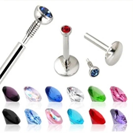 5Pcs/Lot Mixed Multi Color Lip Piercing Bar with Crystal Pircing Labret