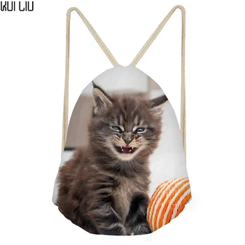 

Customized Small Drawstring Bag for School Girls Cute Kitten Backpack String Women Storage Shoulder Bags Ladies Shopping Bag