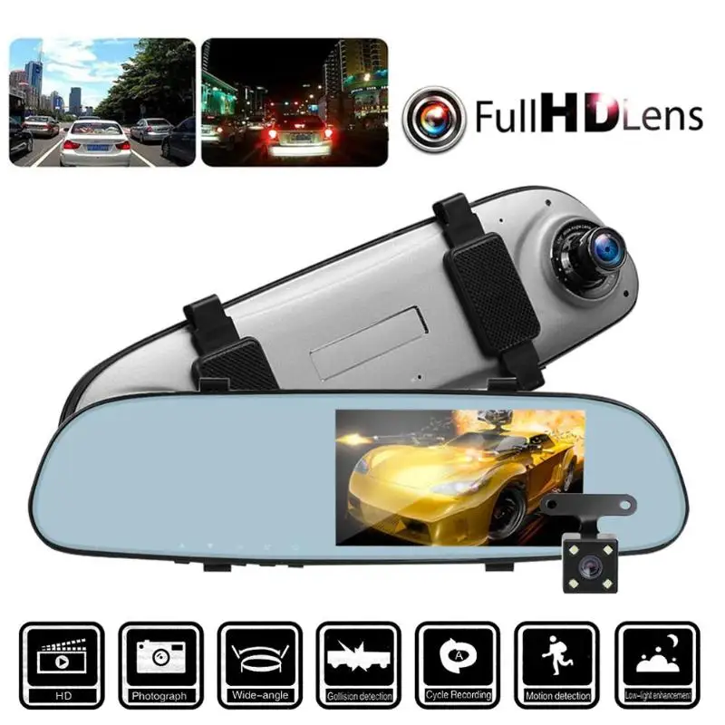 

ALLOYSEED Dual Lens 1080P Full HD Car Rearview Mirror DVR Camera Dash Cam 5 inch Touch Screen Video Recorder Registrator Dashcam