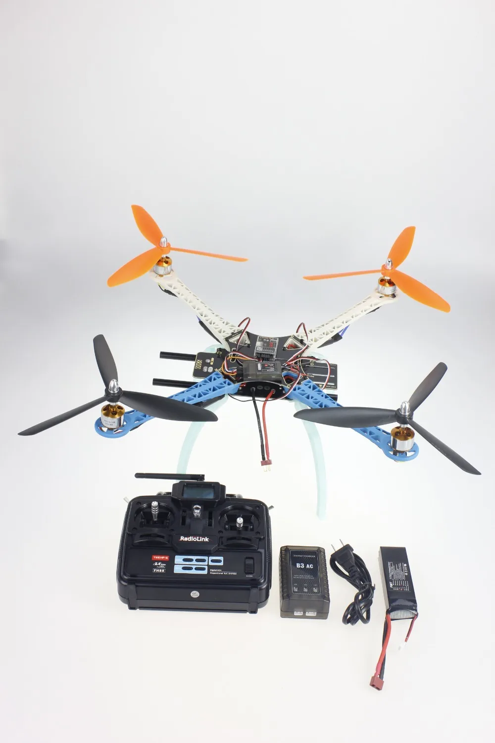 

JMT DIY Drone Upgraded Full Kit S500-PCB Frame 1045 3-Propeller 4axle Multirotor RC 6CH QuadCopter UFO RTF / ARF F08191-A