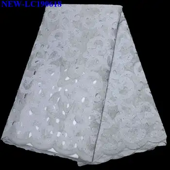 

Africa Organza Lace Fabric High Quality Nigerian Tulle Lace French Net Wthie color Stones Lace Fabric For wedding Dress ZSW02