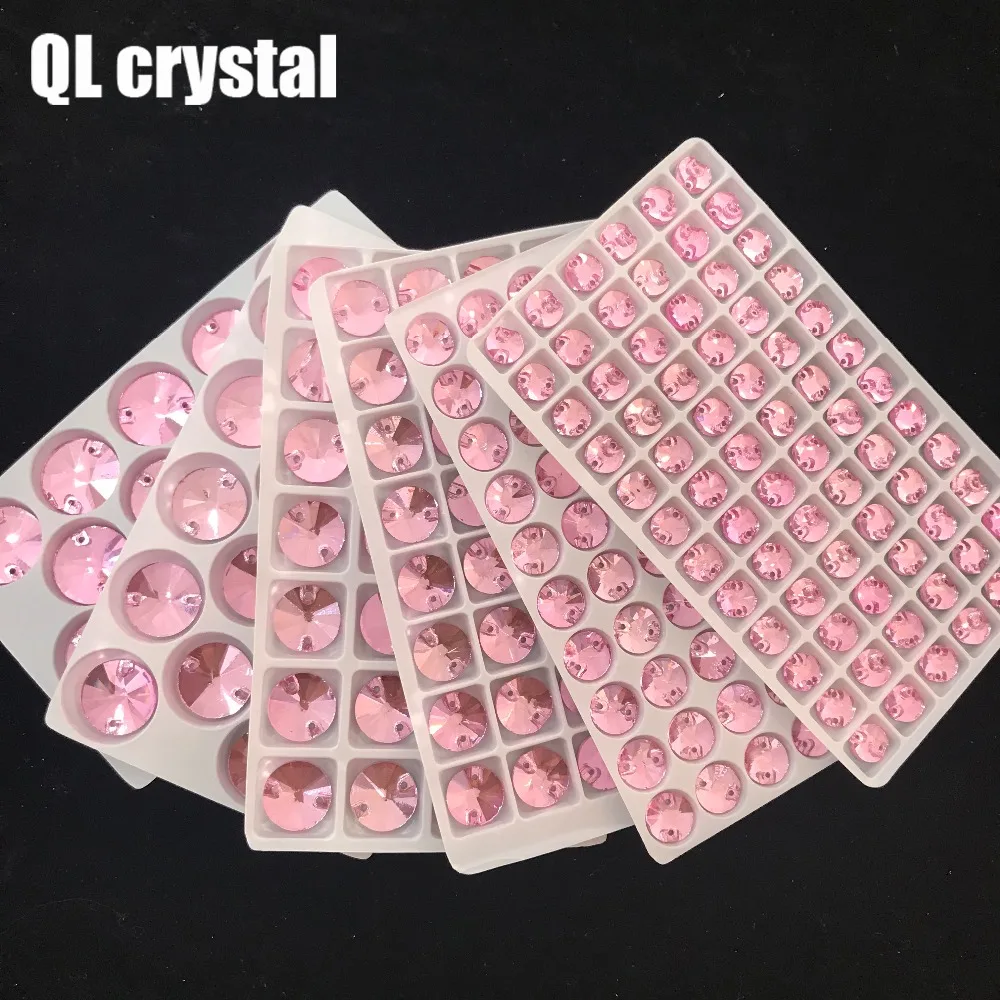 

QL Glass Crystal Sew on Rhinestones pink Flatback Round stone for wedding dress DIY clothing bags shoes accessories