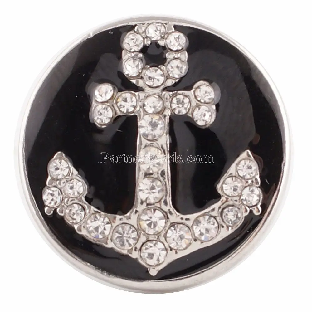 10pcs/lot 20MM Anchor snap Silver Plated with clear rhinestones and