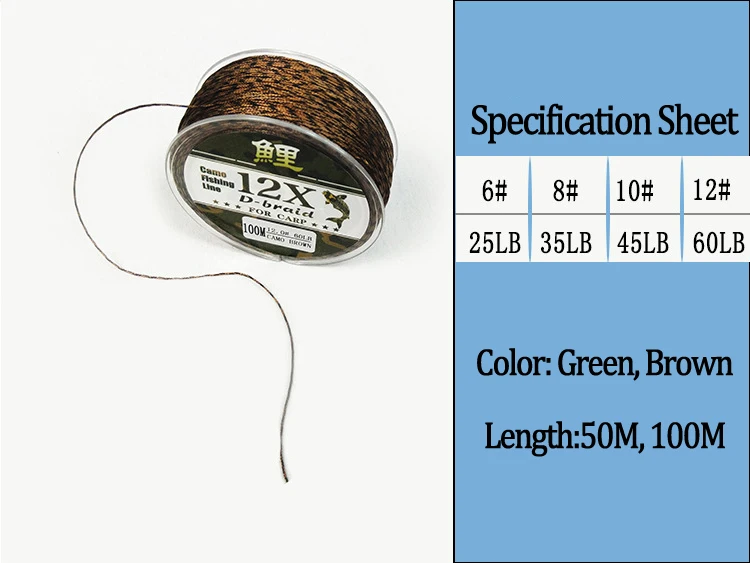 Equipamento de Pesca Linhas de Nível Jigeecarp Carpa Trança Linha Marrom Cor Verde Grosseiro Pia 25lb 35lb 45lb 60lb 50m - 100m 4 Cheap Caixa p equipamento de pesca
