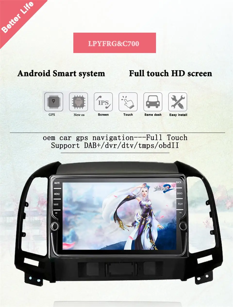 4+ 64G Автомобильный радио мультимедиа dvd-плеер 2 DIN android 9,1 для hyundai Santa Fe 2005-2012 gps Навигация стерео DSP видео кассеты