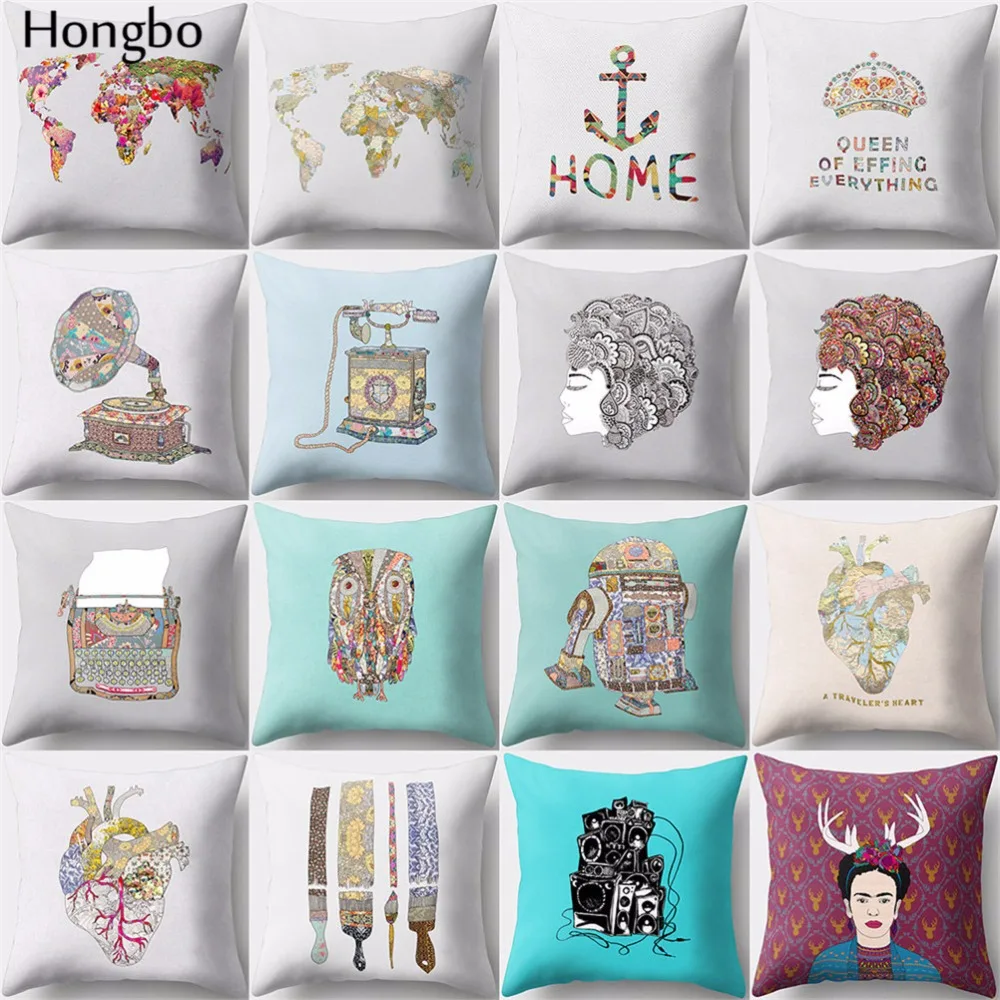 

Hongbo 1 Pcs World Map Pattern Women Heart Owl Cushion Cover Polyester Pillow Case for Car Sofa Chair