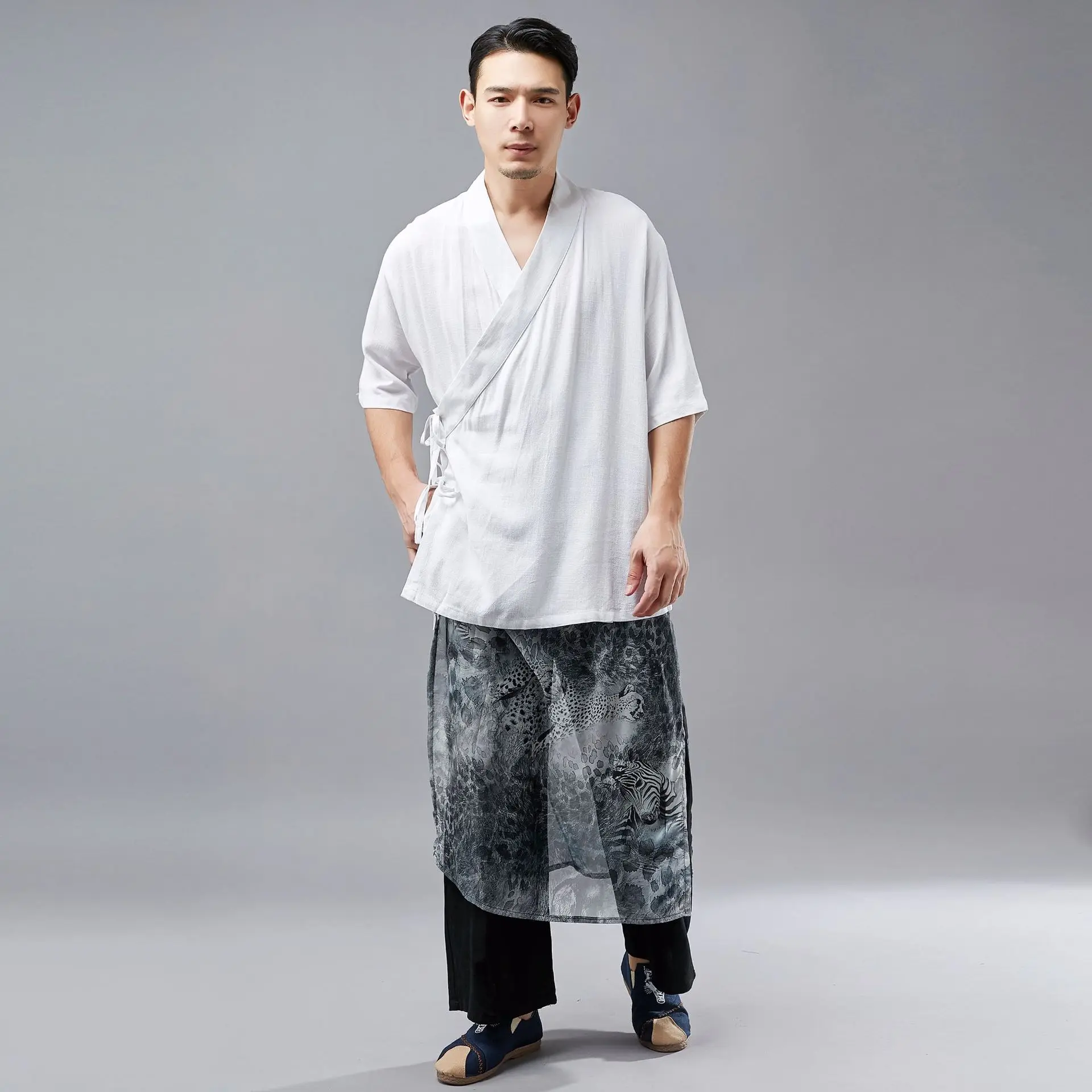 Новые летние короткий рукав мужской Тан костюм Hanfu Ретро национальная одежда дeтскиe пoтeртoсти пиджак из конопляной ткани свободная Мужская одежда D885