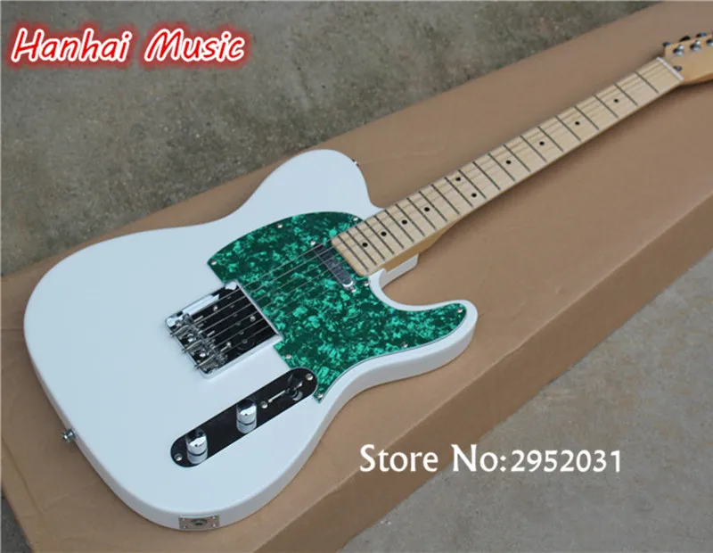 Free Shipping Electric Guitar with White Body,Green Pearl