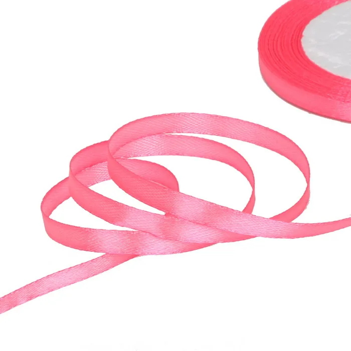 25 ярдов/рулон 7 мм атласная лента вечерние свадебные украшения Пригласительные открытки Подарочная упаковка Рождество DIY материалы - Цвет: Dark pink